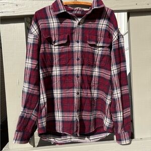American Eagle Outfitters Burgundy and White Plaid Shirt